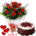12 Red Roses with Taj / 5 Star Bakery Cake 1 Kg fr...